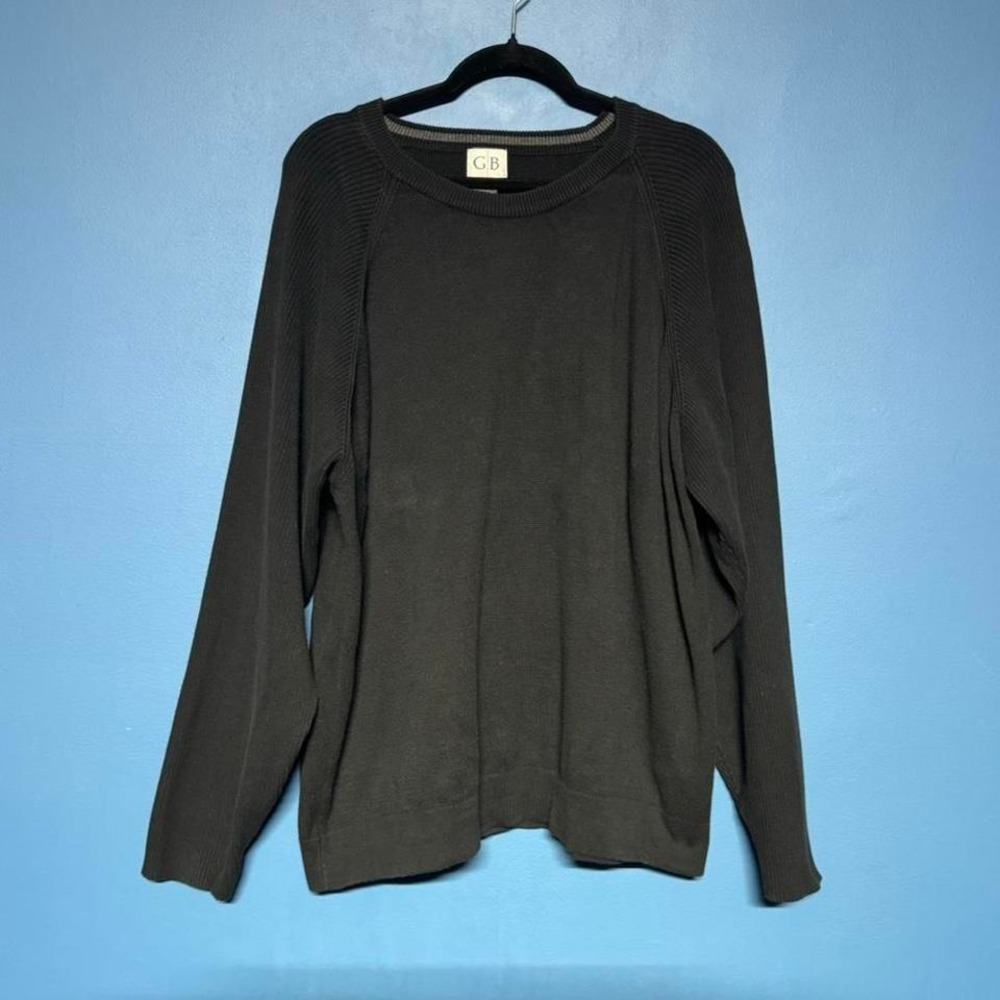 Geoffrey Beene‎ Crewneck Sweater Men's Size XXL Black Cotton Knit Retro Winter